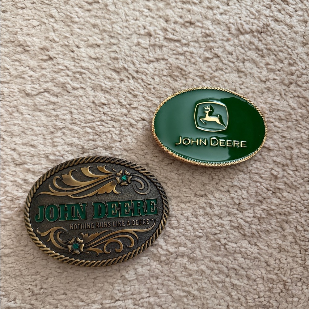John Deere Green and Gold Belt Buckle Duo